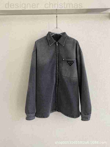 Vestes Femmes Designer Luxe Shenzhen Nanyou Gaoding P Triangle Décoratif Old Wash Charcoal Grey Zipper Denim Manteau Veste G0WC