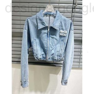 Vestes pour femmes concepteur MM nouveau manteau en denim col rabattable petit matériel court fermeture éclair lettre brûlée mode polyvalent 3UZB