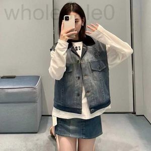 Damesjassen ontwerper Nanyou Hoge versie 24 Vroege lente Miu Home Denim Jas Luie stijl Slanke knop Tanktop Vest UTKD