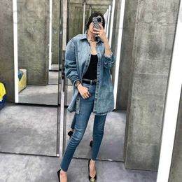 Vrouwen Jassen Designer Shenzhen 2023 Herfst Nieuwe Gradiënt Denim Flip Kraag Jas Veelzijdig Voor Mannen En Vrouwen B518