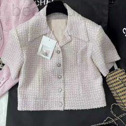 Damesjacksontwerper Shenzhen Nanyou Huo ~ 24 Lente/zomer Nieuw product Xiaoxiangfeng Roze zachte wollen korte mouw jas voor vrouwen Z5OK
