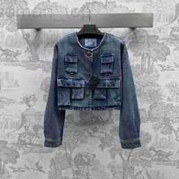 Damesjacks Designer lente/zomer nieuwe pra nanyou gaoDing Koreaanse stijl mode werk jurk pocket round nek korte denim jas t8wn