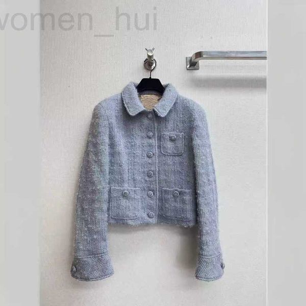 Designer de vestes pour femmes printemps / été nouveau produit laine en tweed gris gris bleu mélange petit collier de veste à collier nt0a