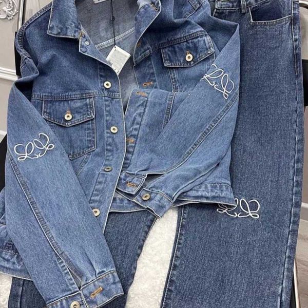 Damesjassen designer dames spijkerjack jassen mode borduurwerk denims pak vest jas jeans tweedelige set dameskleding LZNX