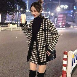 Vrouwen Jassen Designer Wollen Pak 2021 Herfst En Winter Koreaanse Stijl Mode Channel Bird Plaid Jas Heup Gewikkeld rok YL7B