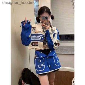 Vestes pour femmes Veste d'uniforme de moto détachable Hommes Vintage Hip Hop Lâche Couple polyvalent Baseball L230916