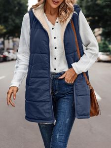 Vestes pour femmes double face 2023 automne hiver femmes veste sans manches femme blanc chaud laine d'agneau à capuche gilet décontracté épais gilet ample