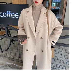 Damesjassen Dubbelzijdige Kasjmier Jas Halflange 2024 Koreaanse Hepburn-stijl Cocoon Drop Schouder Wollen Dames