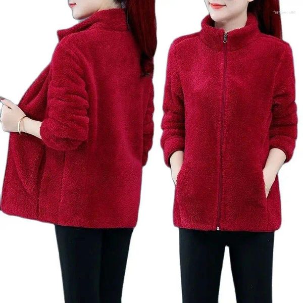 Chaquetas de mujer, abrigo Polar de doble cara, Chaqueta corta, Otoño Invierno, prendas de vestir exteriores cálidas y peludas gruesas, Tops con capucha para mujer 4XL