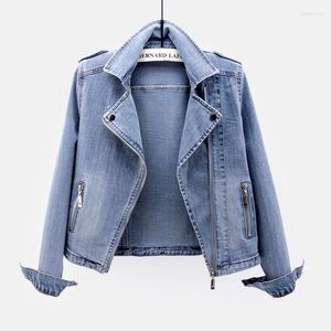 Vestes pour femmes Élasticité Court Denim Femmes Outwear Vintage Bleu Mince Costume Col À Manches Longues Jeans Veste Manteau Femme Chaquetas Mujer