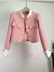 Vestes femme élégante mode petit parfum rose Plaid Tweed veste manteau 2023 français Vintage printemps or bouton manches longues décontracté