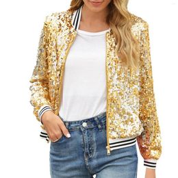 Vestes pour femmes élégant Patchwork paillettes veste d'extérieur fermeture éclair manches longues Bomber manteaux automne hiver recadrée décontracté