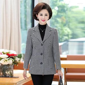 Damesjassen Elegant Swallow Land Slim pak Vrouwen Koreaanse enkele borsten Plaid Tweed Coat Mom's Plus Size 5xl Wool Blend Outsars