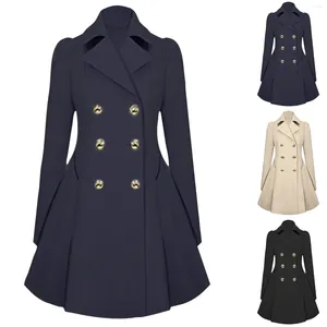 Vestes Femmes Élégant Trench-Coat Bureau Dames Encoche Revers Double Boutonnage Plissé Une Ligne Manteaux Slim Fit Blazer Veste Pour Femmes