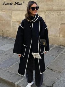 Chaquetas de mujer, abrigo elegante para mujer con bufanda, abrigos cálidos de manga larga a la moda para Otoño e Invierno 2023, abrigo holgado Maxi para mujer