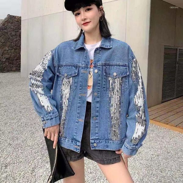 Vestes Femmes Brodé Sequin Couture Denim Veste Femme Femme Printemps Automne Coréen Lâche Casual Streetwear Manteaux d'extérieur