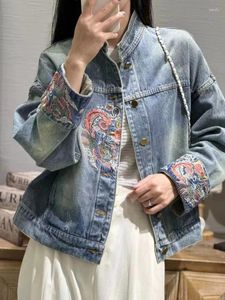 Vestes pour femmes broderie de jean veste femme chinois manteau vintage femelle lâche occasionnelle en vrac
