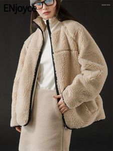 Damesjassen genieten van winter vrouwen Koreaanse retro staande nek wollen dame streetwear dikke warm zoete harige donzige jas uit het oog