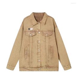 Damesjassen Europese BF -stijl Vintage denim jas voor vrouwen herfst Casual losse jean jas kaki abrigo mujer met zakken