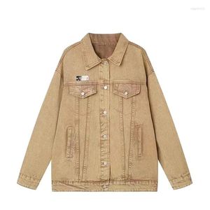 Vestes de vestes féminines European BF Vintage Denim Jacket for Women Automne Casual Loose Jean Coat Khaki Abrigo Mujer avec des poches