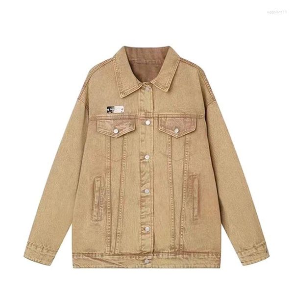Vestes de vestes féminines European BF Vintage Denim Jacket for Women Automne Casual Loose Jean Coat Khaki Abrigo Mujer avec des poches