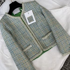 Damesjassen Europees Modemerk 2023 Herfst/Winter Nieuwe Wol Mintgroen Plaid Tweed Temperament Korte Jas