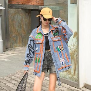 Vestes pour femmes européennes dames mode Streetwear Denim veste femmes 2023 printemps Style coréen lettre impression peint Jeans manteau d'extérieur