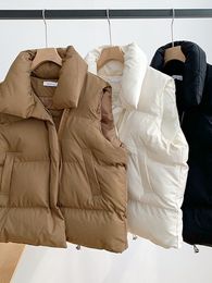 EVNISI Dames Casual Losse Dikker Jasje Mock Hals Rits Effen Warm Vest Winter Voor Puffer 2023 230826