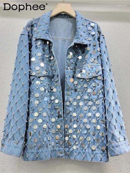 Vestes féminines Mabillement de jean à paillettes à paillettes pour femmes 2024 Spring and Automne Diamond Top Street Style Jacket