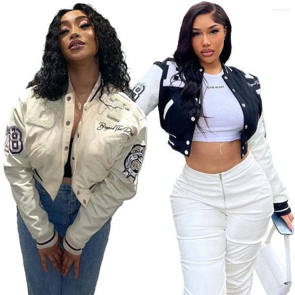 Vestes Femmes Automne Hiver 2023 Femmes Vêtements Street Fashion Doublure Thermique Veste Manteaux Lettre Imprimer Baseball Bomber