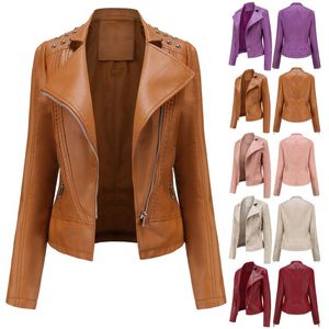 Damesjassen Modemerk Womens Leather Cool Faux Motorcycle Coat Short Lightweight Pleather Woman Vintage Crop