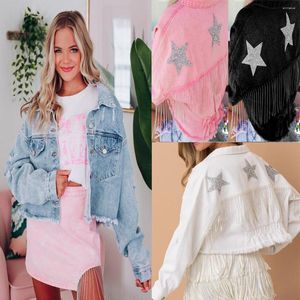 Vestes pour femmes mode veste en jean femmes glands diamant étoile à cinq branches décontracté frangé Jean Style Streetwear