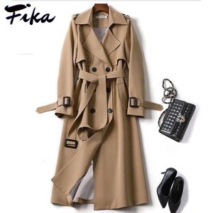 Chaquetas de mujer Moda DoubleBreasted Mujeres Trench Coat Long Belted Slim Lady Vintage Duster Cloak Ropa de abrigo femenina Ropa de otoño 230418