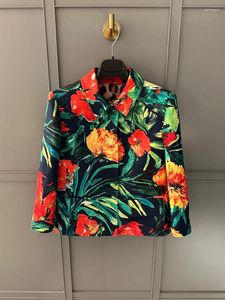 Veste de vestes pour femmes Jacquard Floral Jacquard pour femmes Bouton couvert de haute qualité Trois quarts Ligne de léopard 2024