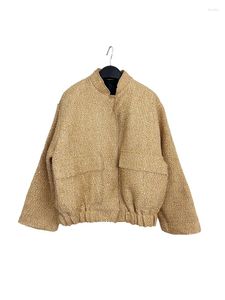 Vestes Femmes Mode Golden Sequin Manteau Femmes Poche À Manches Longues Col Vertical Veste Automne Simple Boutonnage 2023 Top