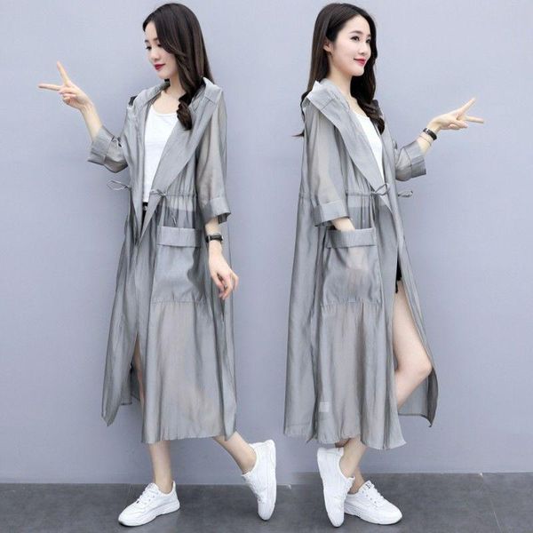 Vestes pour femmes Mode Gris Cardigans Blouses d'été pour femmes Casual Long Kimono Cape Femme Revers Tunique Chemise Lâche Polyvalent Trench