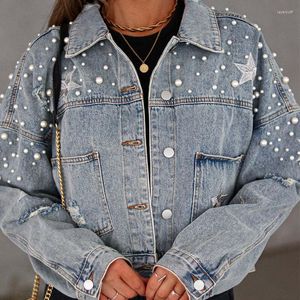 Vestes pour femmes mode travail lourd clou perles broderie Vintage Denim veste pour femmes décontracté Streetwear Jean dans vêtements d'extérieur manteau d'hiver haut