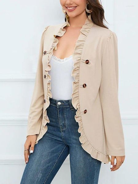 Chaquetas de mujer Chaqueta de moda Mujeres Abrigo fino Otoño Invierno Blusa Femenina Flounce Top Lady Oficina Elegante Cortavientos