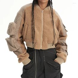 Jackets de mujeres Fashion Lamb Wool O-Chopper Pockets Full mangas llenas Strett Overwear Coat Invierno 2024