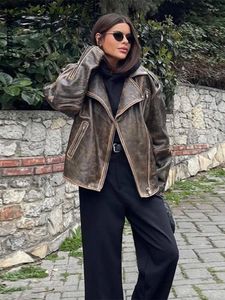 Vestes Femmes Mode Veste en cuir Lady Casual Zipper Manteau de poche à manches longues 2023 Automne Hiver Femme Harajuku High Street Manteaux