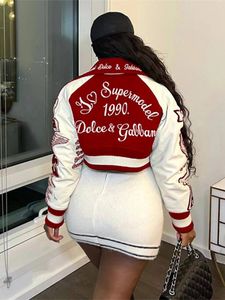 Dames sackets mode letter print patchwork met een bomber casual 2023 lente lange mouw korte laag bovenkleding varsity jas 230225