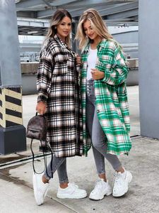 Damesjassen mode lange geruite jas herfst shirt streetwear dames kleding wollen losse vrouwelijke casual jas manteau femme hiverwomen's