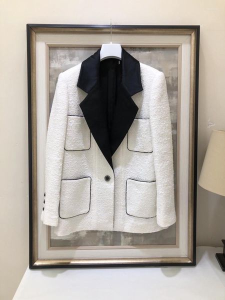 Chaquetas de mujer, moda de lujo, traje de oficina para mujer, chaqueta de un solo botón, colores mezclados, diseñador, prendas de vestir exteriores de primavera y otoño, lana elegante para mujer