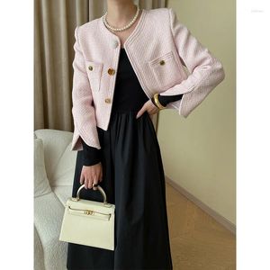 Vestes Femmes Mode O Cou Petit Parfum Manteau Court Femmes Printemps Csaual Vintage Basic Rose Blanc Jaune Manches Longues Français Tweed