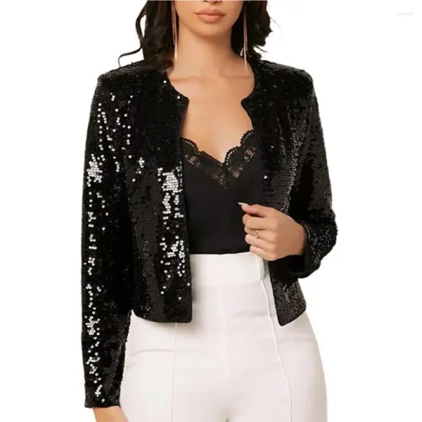 Vestes Femmes Mode Party Blazer Doublé Lisse Slim Fit Streetwear Femmes Ouvert Avant Veste À Paillettes Dame Résistant Au Froid