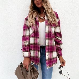 Damesjassen mode geruite shirt jas vrouwen wollen losse lange mouwloze dames herfst winter warme slanke vrouwelijke xxxlwomen's