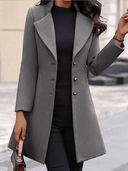 Vestes pour femmes mode col Polo manteau de couleur unie bouton unique et élégant à manches longues haut d'hiver Chaquetas Para Mujeres