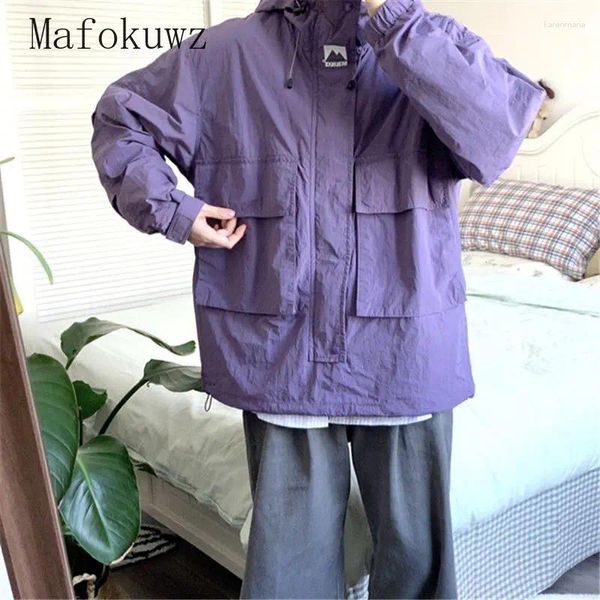 Chaquetas para mujeres moda de protección solar púrpura ropa de trabajo con capucha femenina deportes suelto casual high street chaqueta tops overcoat