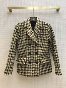 Dames Jackets Fashion Runway Brand HoundStooth Wool Jacket Dames 2022 Autumn Vintage Turn Down Collar Long Sleeves Slim Coats High-End