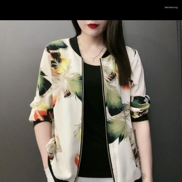 Chaquetas de mujer, moda de verano, chaqueta con estampado de bombardero para mujer, abrigos de manga larga para mujer, abrigo corto fino de béisbol para mujer, ropa G438